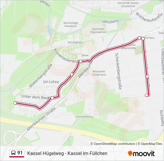 Автобус 91: карта маршрута