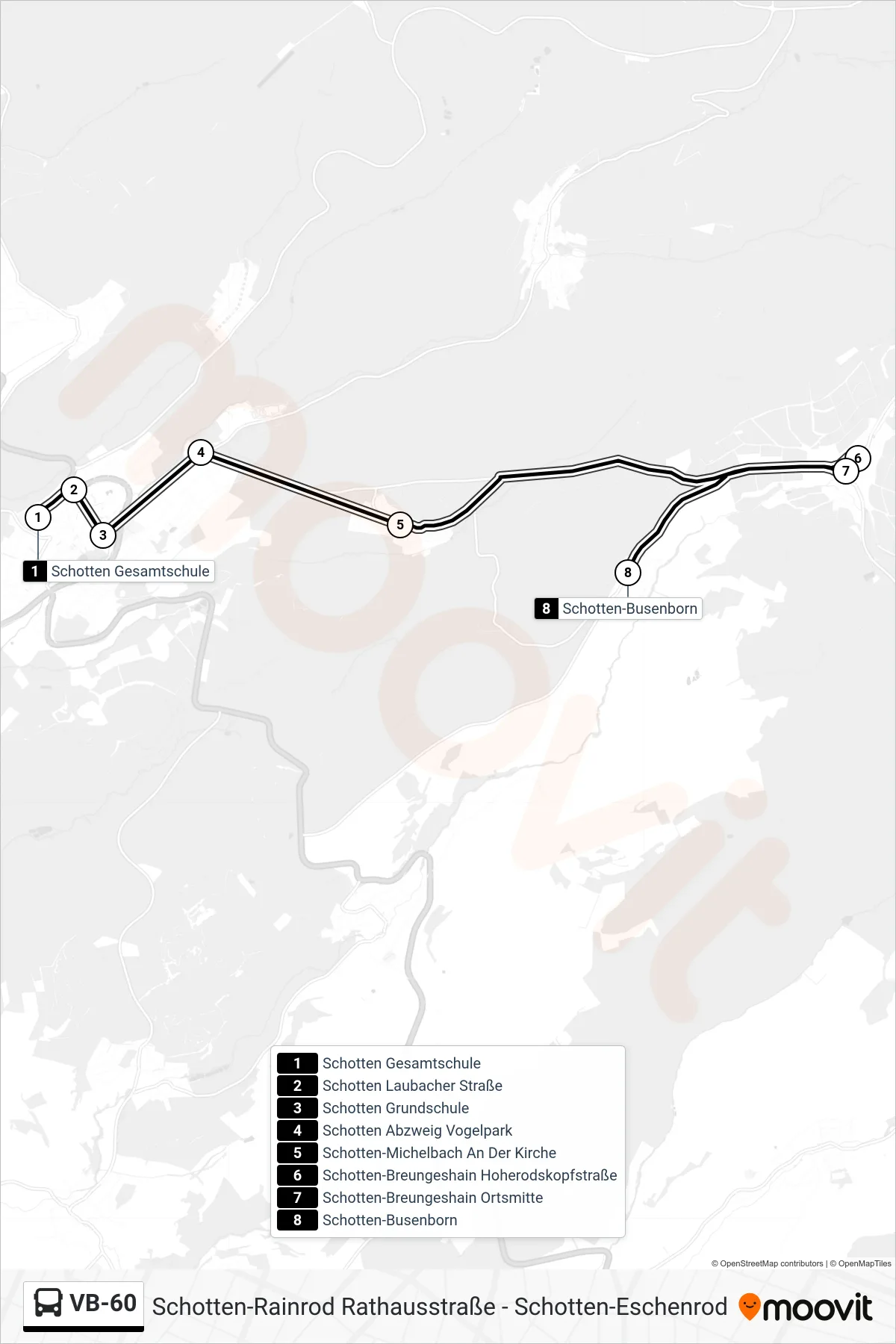 VB-60 bus Line (Schotten-Busenborn) route and stops on a map