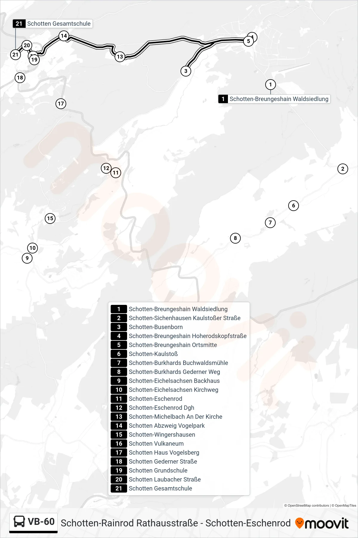 VB-60 bus Line (Schotten Gesamtschule) route and stops on a map