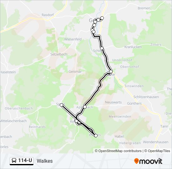 114-U Bus Line Map