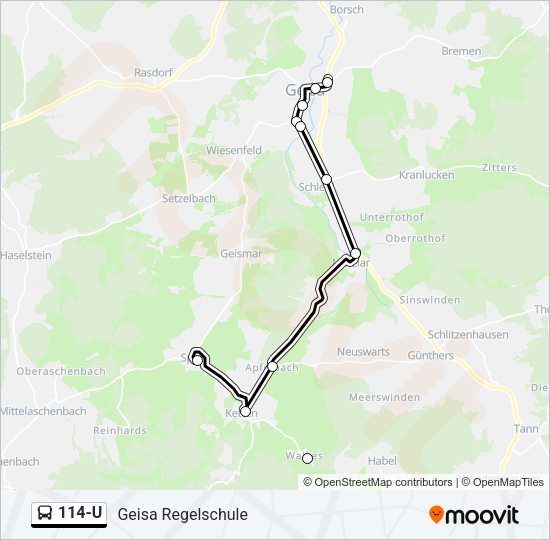 114-U Bus Line Map
