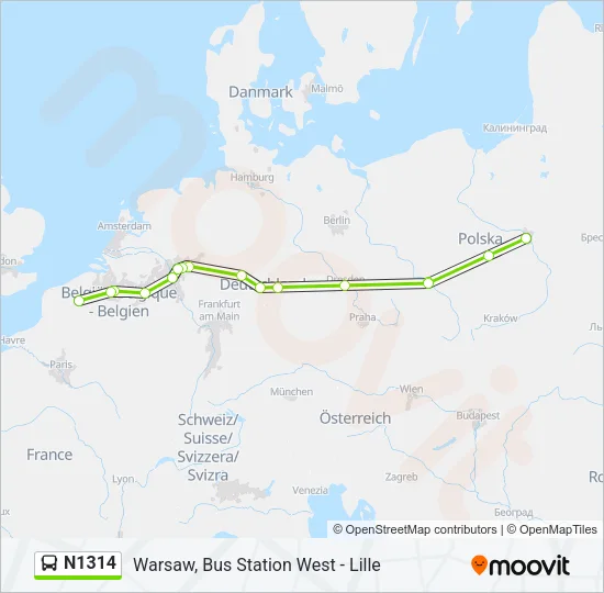 N1314 Bus Line Map