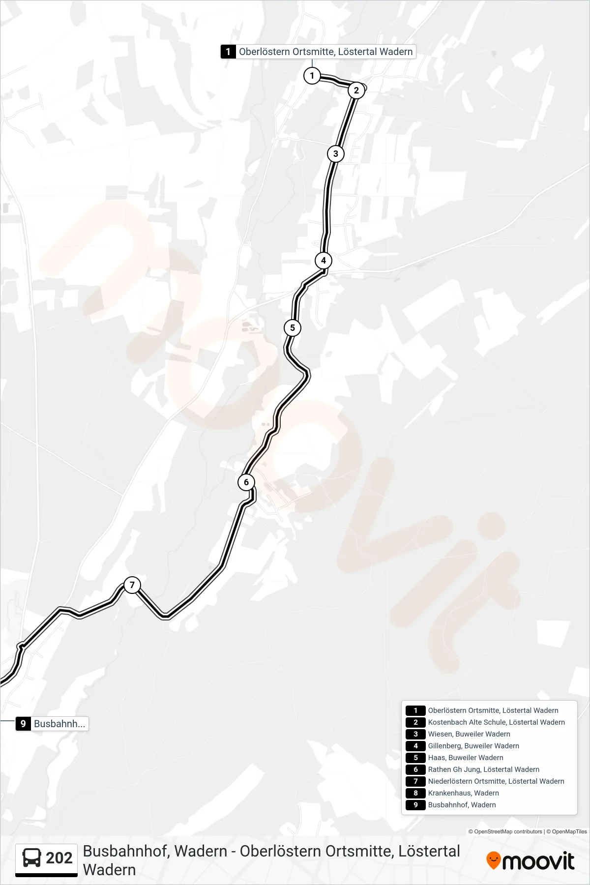 Linie 202 (Bus) Richtung Busbahnhof, Wadern: Route und Haltestellen auf der Karte