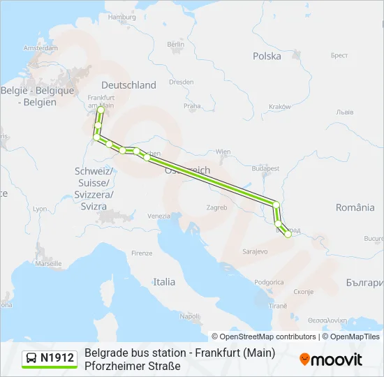 N1912 Bus Line Map