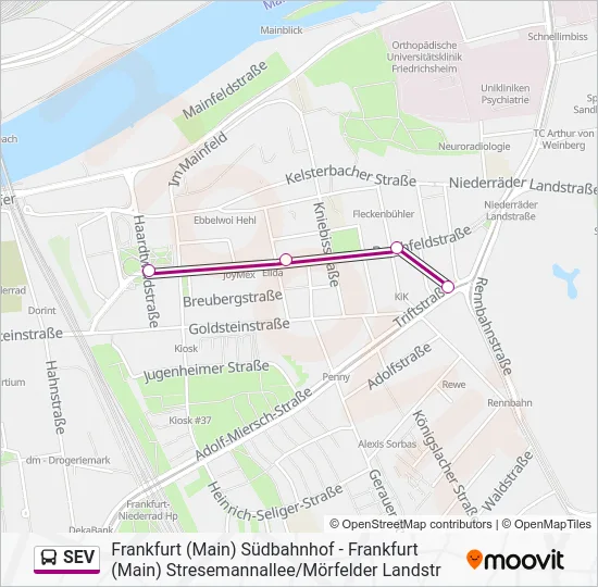 Автобус SEV: карта маршрута
