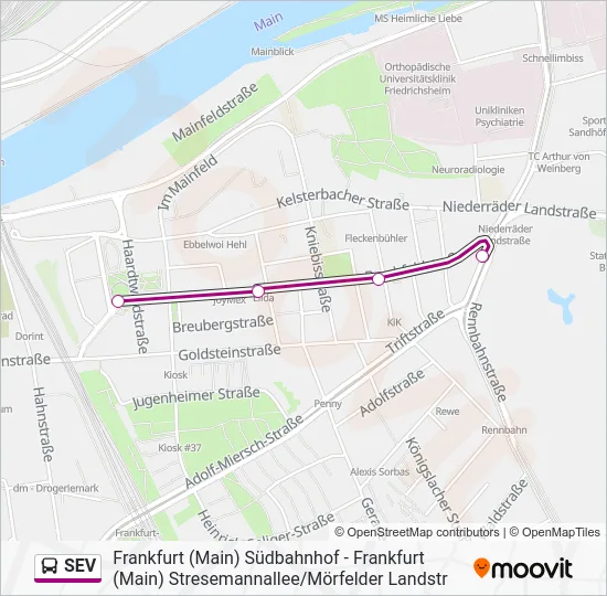 Автобус SEV: карта маршрута