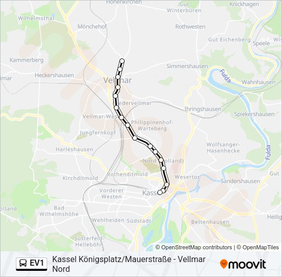 Автобус EV1: карта маршрута