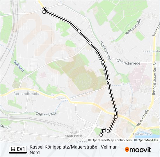 Автобус EV1: карта маршрута