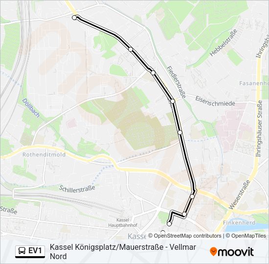 Автобус EV1: карта маршрута