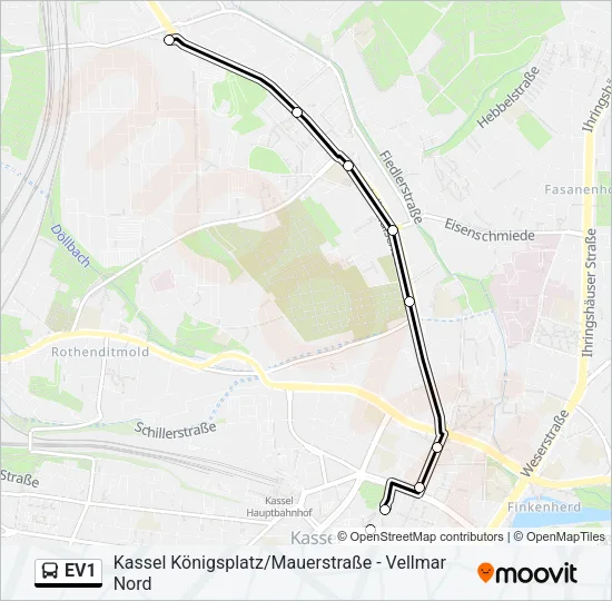 EV1 Bus Line Map