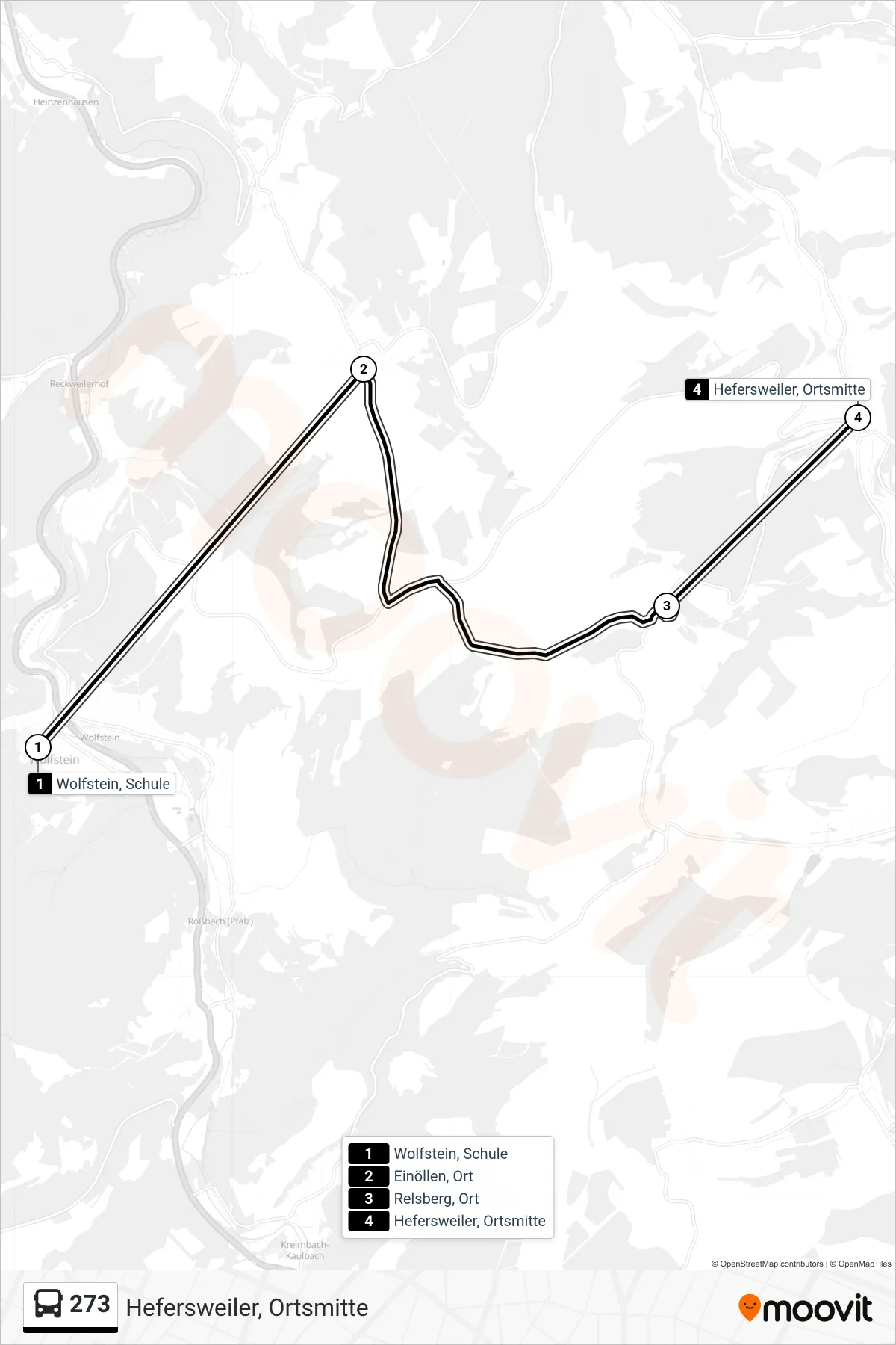 273 bus Line (Hefersweiler, Ortsmitte) route and stops on a map