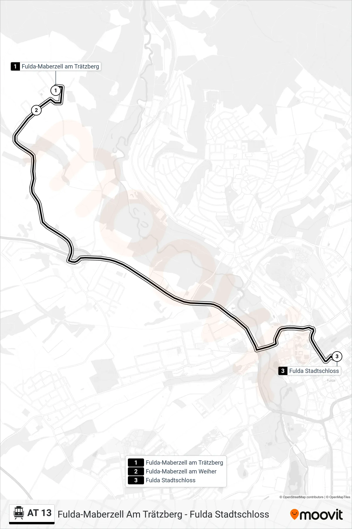 Linie AT 13 (S-Bahn) Richtung Fulda Stadtschloss: Route und Haltestellen auf der Karte