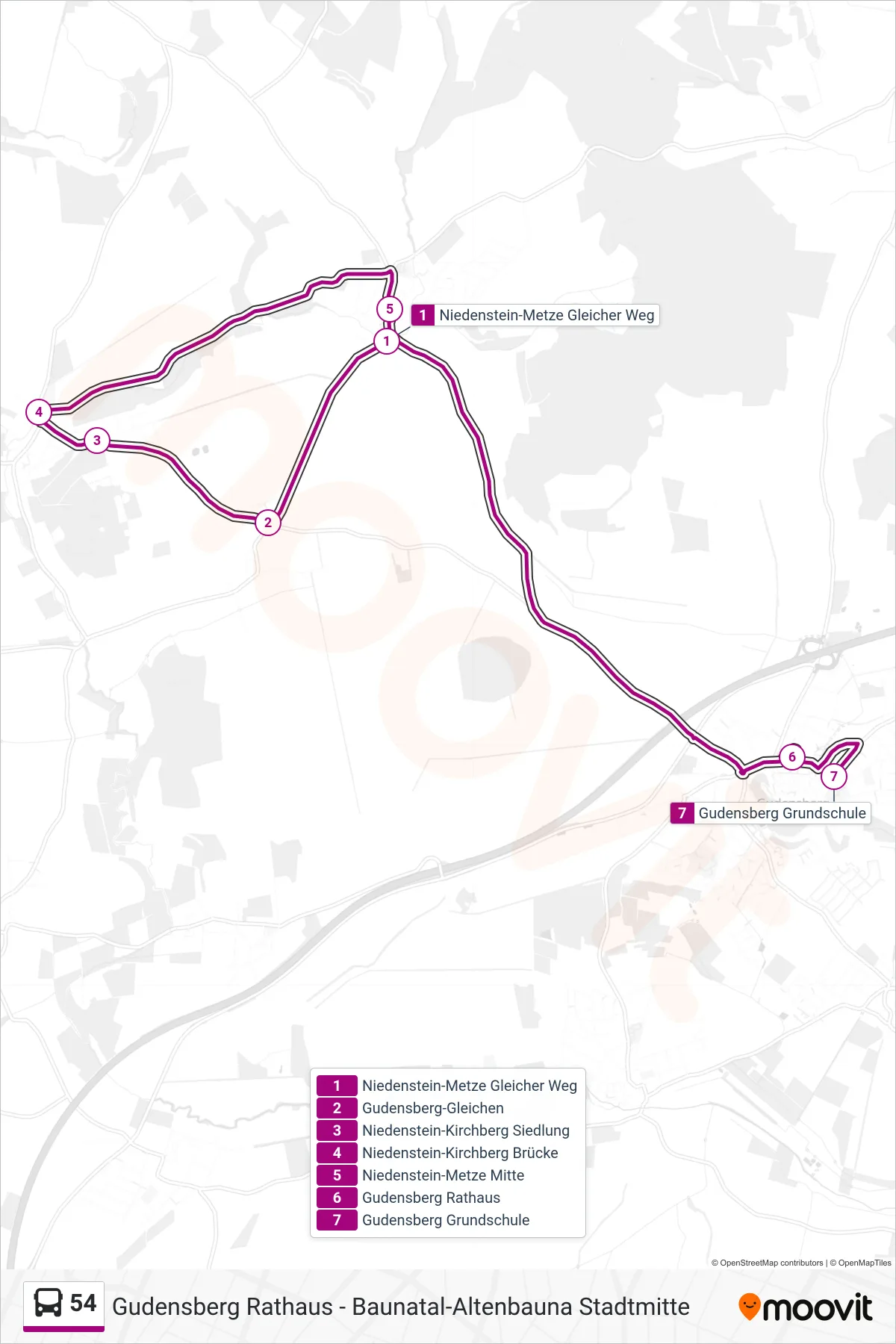 Linie 54 (Bus) Richtung Grds. Via Rathaus: Route und Haltestellen auf der Karte