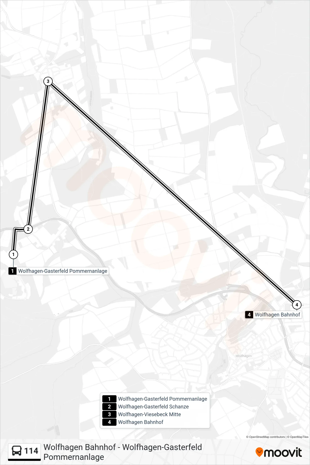 Linie 114 (Bus) Richtung Wolfhagen, Bahnhof: Route und Haltestellen auf der Karte