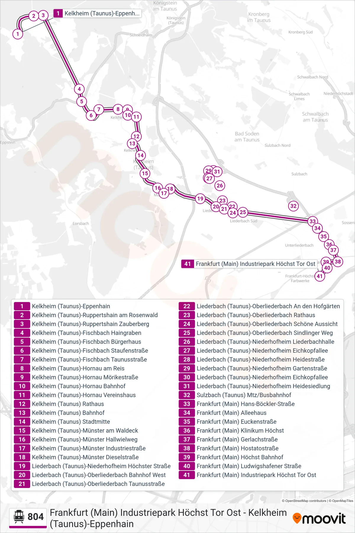 804 S-Bahn Line (Frankfurt (Main) Industriepark Höchst Tor Ost) route and stops on a map