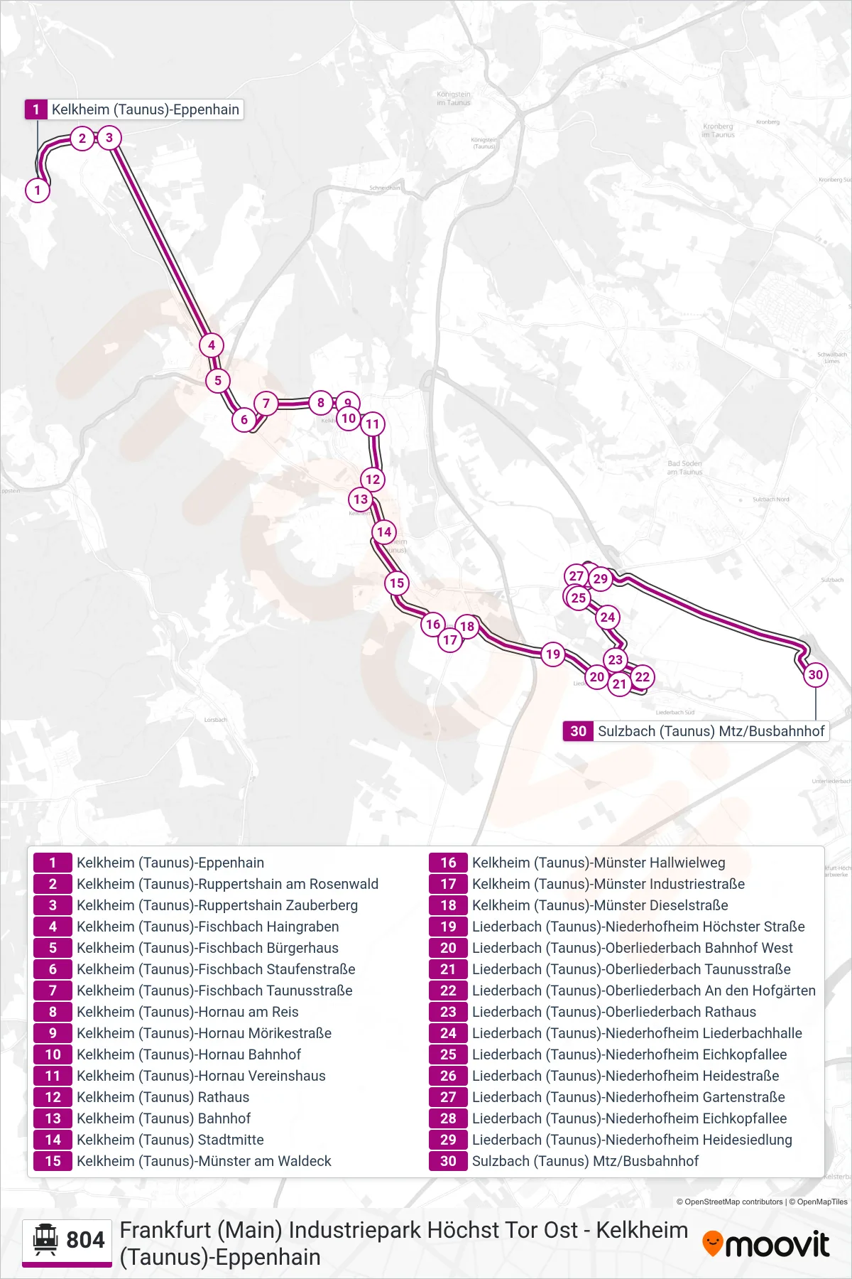 804 S-Bahn Line (Sulzbach (Taunus) Mtz/Busbahnhof) route and stops on a map