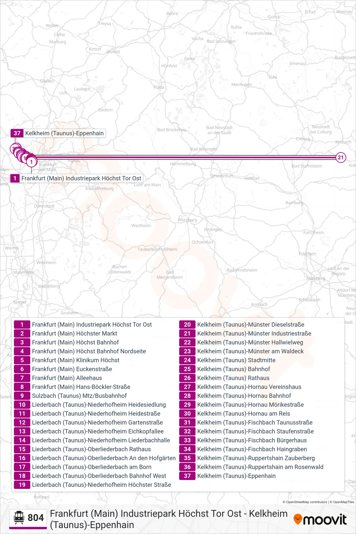 804 S-Bahn Line (Kelkheim (Taunus)-Eppenhain) route and stops on a map