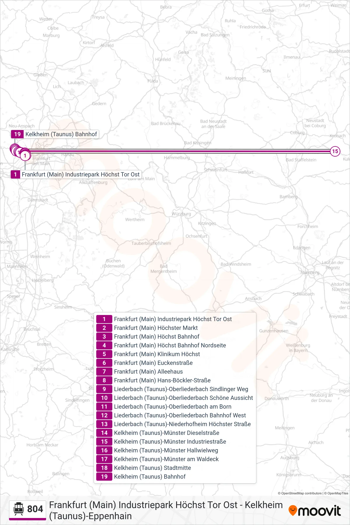 804 S-Bahn Line (Kelkheim (Taunus) Bahnhof) route and stops on a map