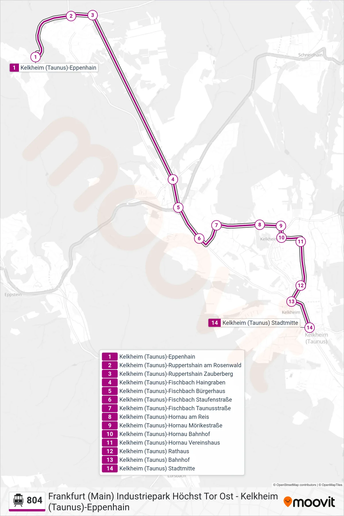Linie 804 (S-Bahn) Richtung Kelkheim (Taunus) Stadtmitte: Route und Haltestellen auf der Karte