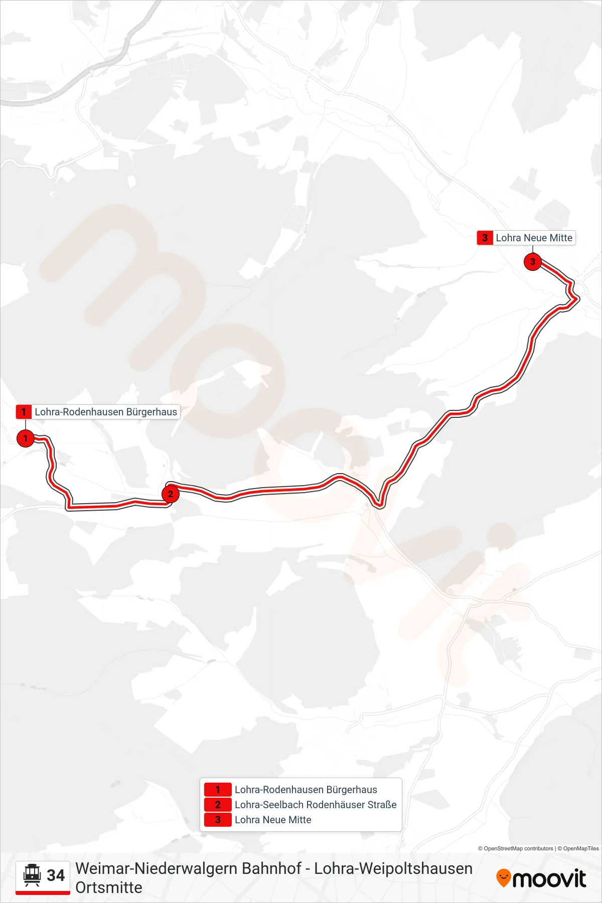 34 S-Bahn Line (Lohra Neue Mitte) route and stops on a map