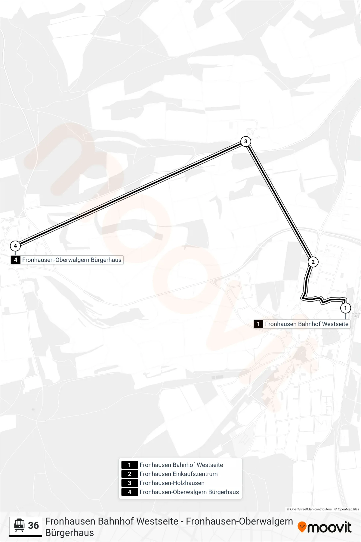 Linie 36 (S-Bahn) Richtung Fronhausen-Oberwalgern Bürgerhaus: Route und Haltestellen auf der Karte