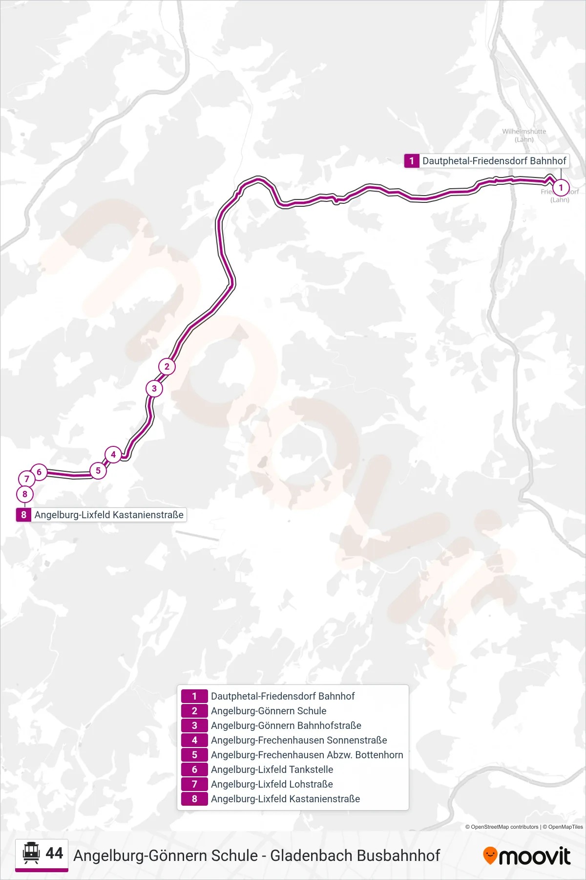 44 S-Bahn Line (Angelburg-Lixfeld Kastanienstraße) route and stops on a map