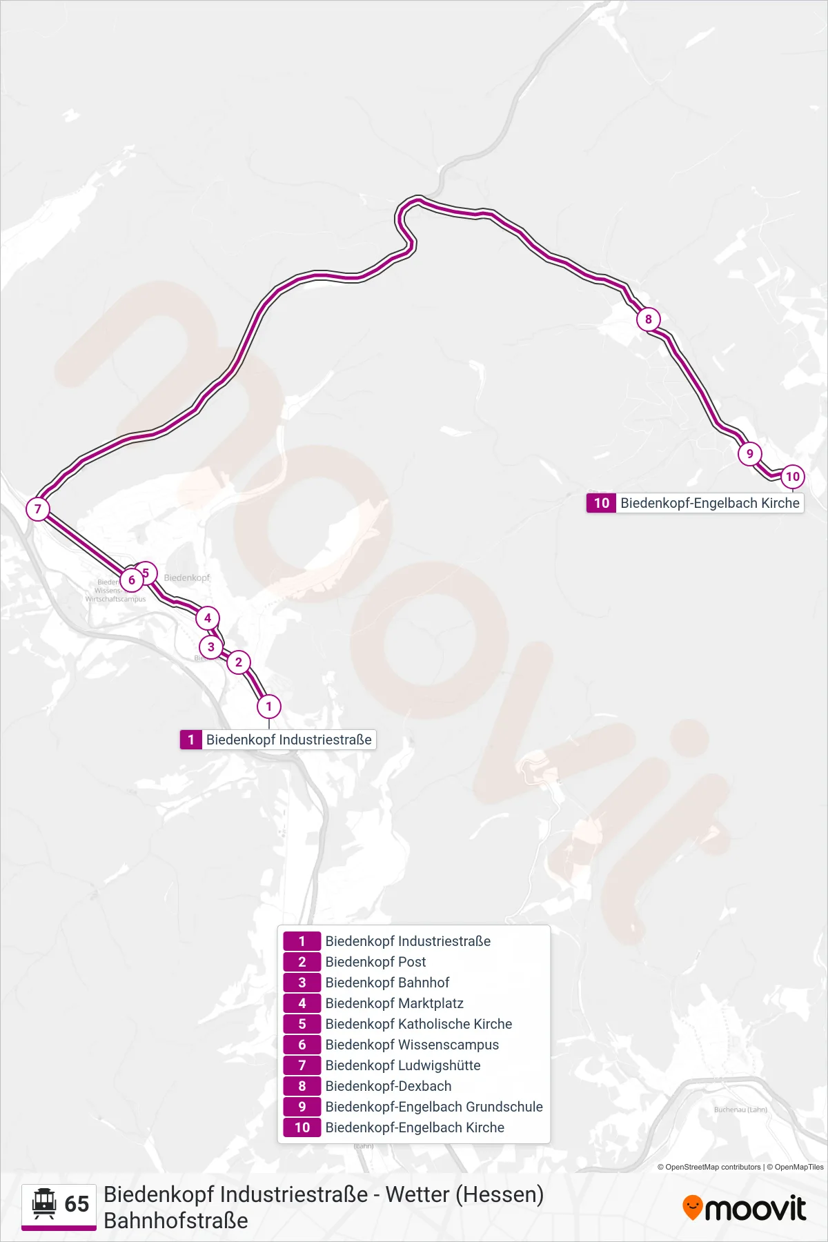 Linie 65 (S-Bahn) Richtung Biedenkopf-Engelbach Kirche: Route und Haltestellen auf der Karte