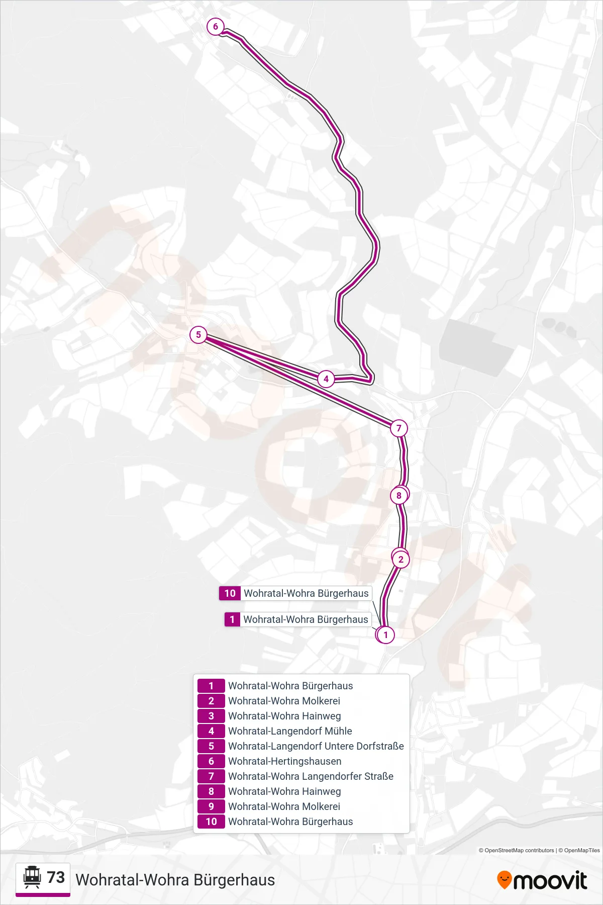 Linie 73 (S-Bahn) Richtung Wohratal-Wohra Bürgerhaus: Route und Haltestellen auf der Karte