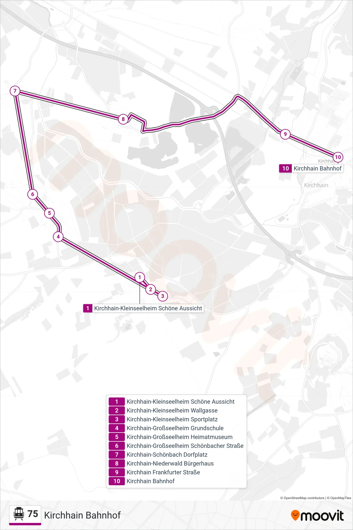 Linie 75 (Seilbahn) Richtung Kirchhain Bahnhof: Route und Haltestellen auf der Karte