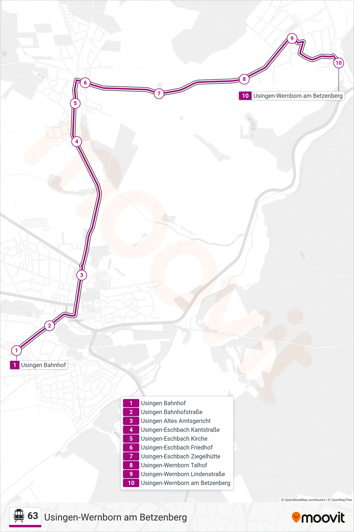 Linie 63 (S-Bahn) Richtung Usingen-Wernborn am Betzenberg: Route und Haltestellen auf der Karte