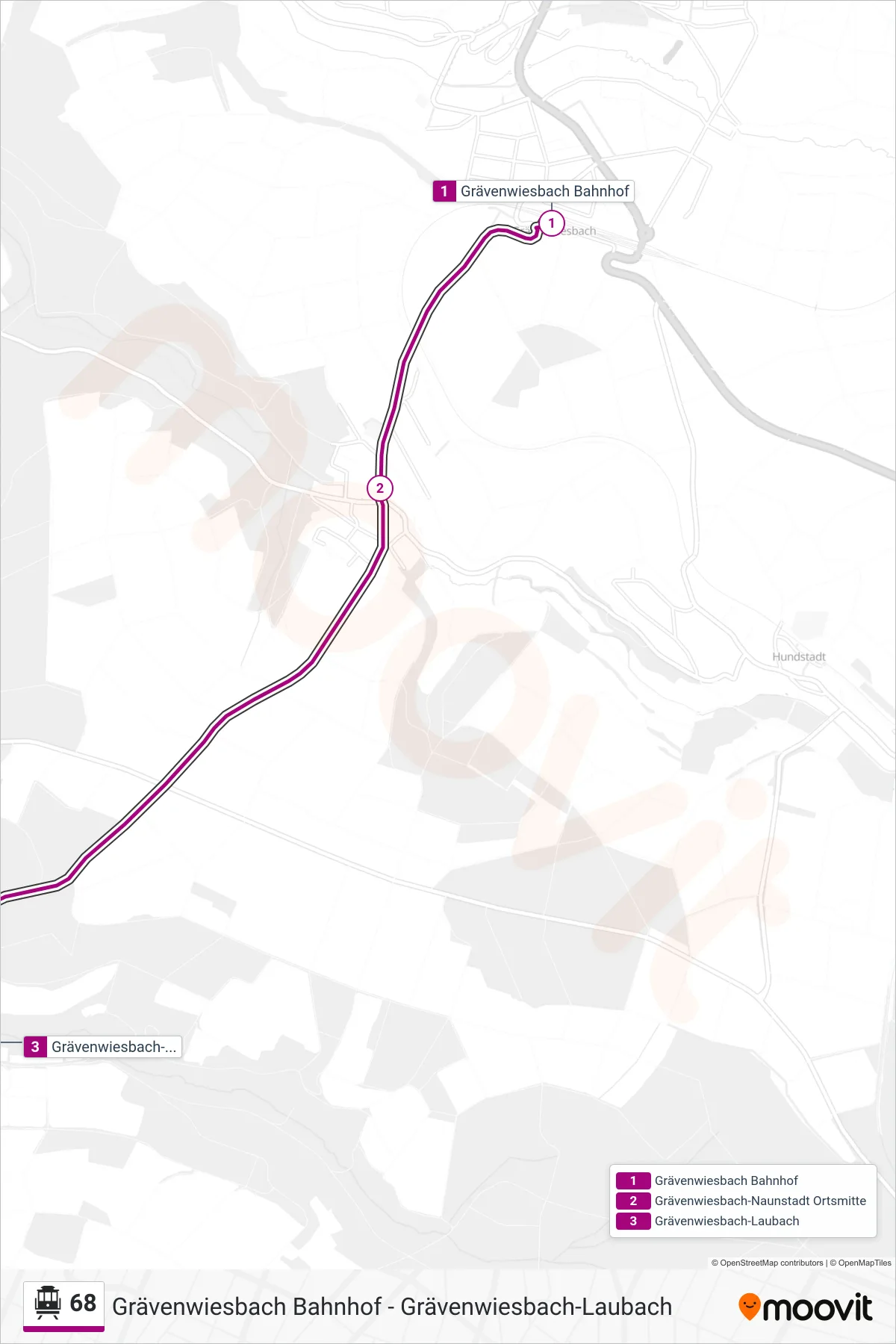 Linie 68 (S-Bahn) Richtung Grävenwiesbach-Laubach: Route und Haltestellen auf der Karte