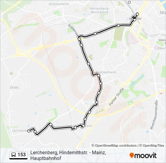 153 Bus Line Map