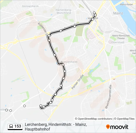 153 Bus Line Map