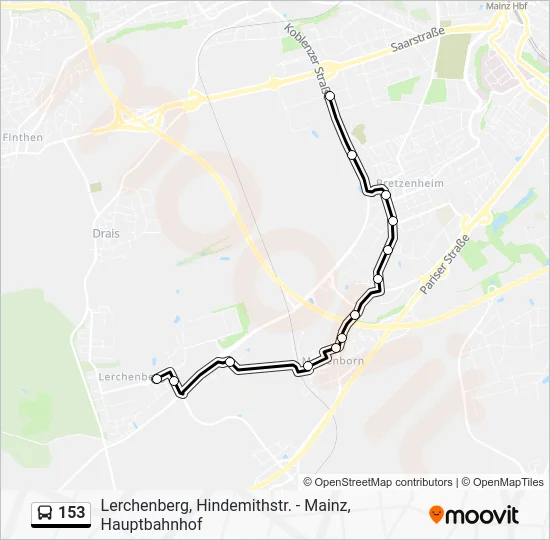 Автобус 153: карта маршрута