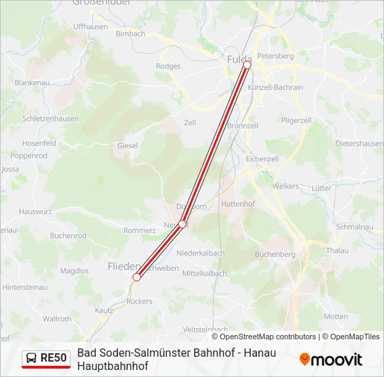 Автобус RE50: карта маршрута