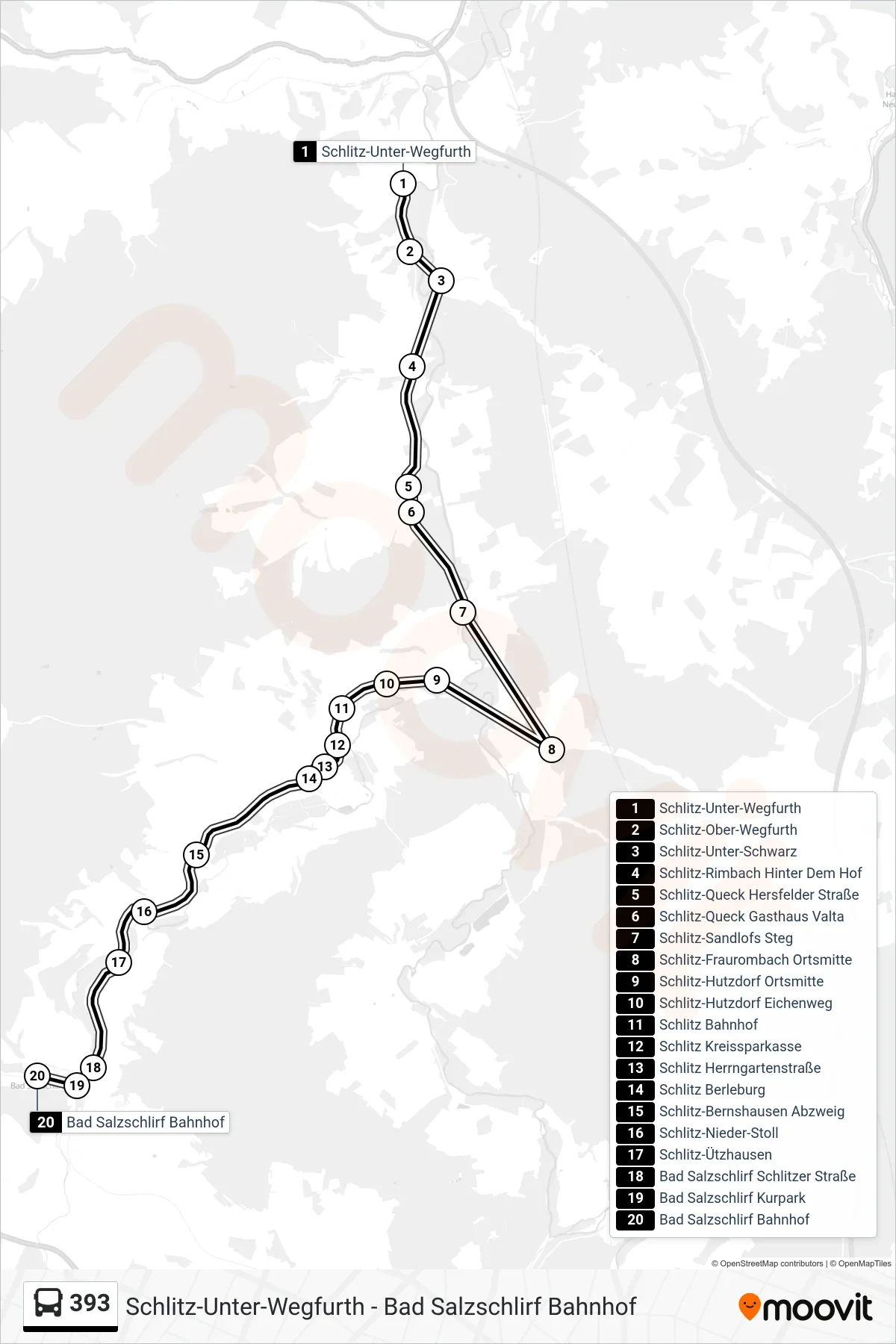 393 bus Line (Bad Salzschlirf Bahnhof) route and stops on a map