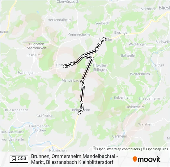 553 Bus Line Map