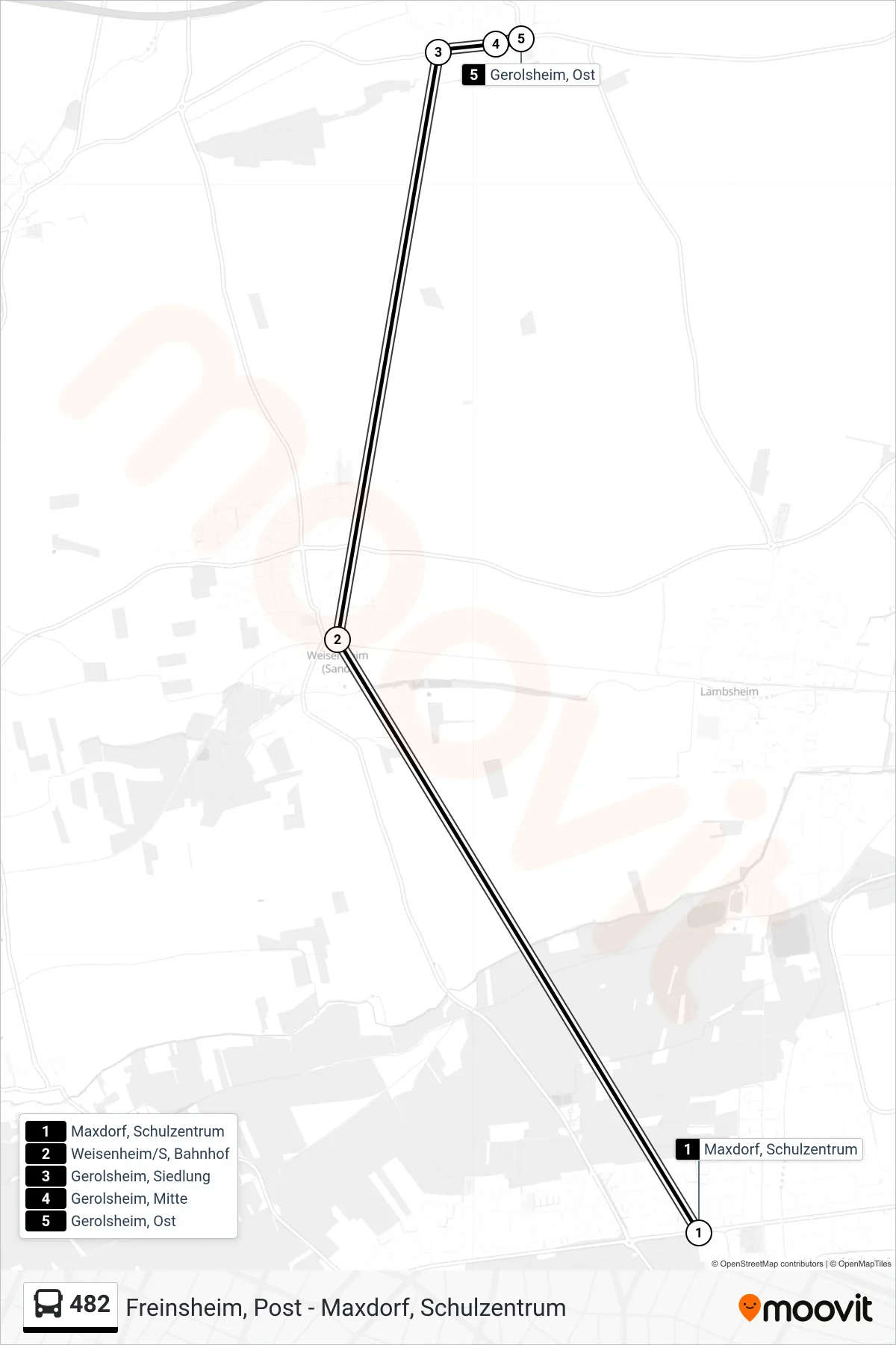 482 bus Line (Gerolsheim, Ost) route and stops on a map