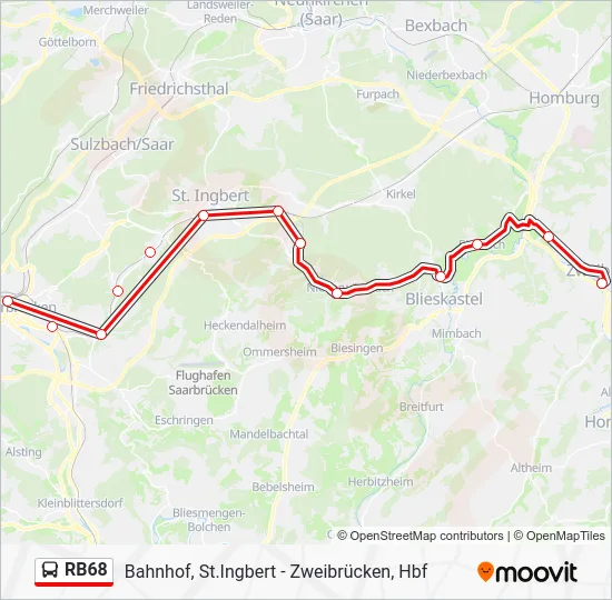 Автобус RB68: карта маршрута