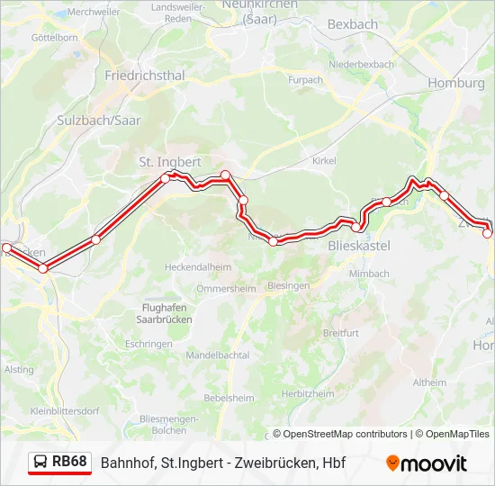 Автобус RB68: карта маршрута