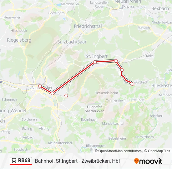 Автобус RB68: карта маршрута