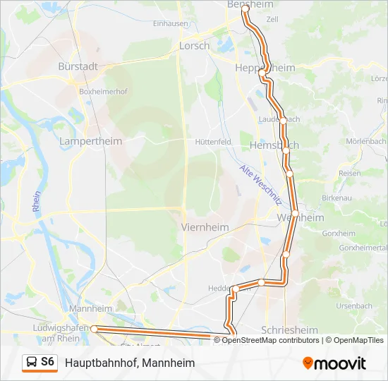 Автобус S6: карта маршрута