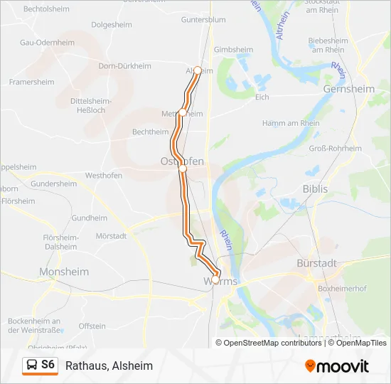 Автобус S6: карта маршрута