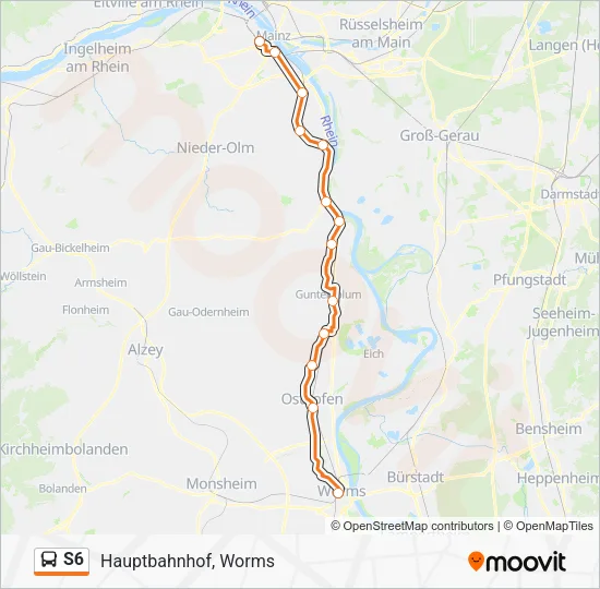 Автобус S6: карта маршрута