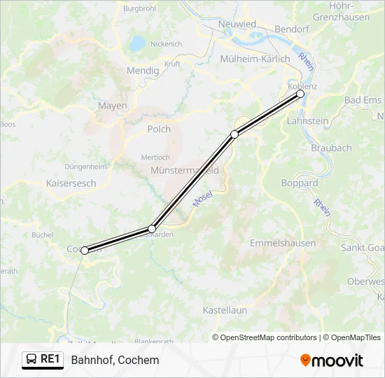 Автобус RE1: карта маршрута