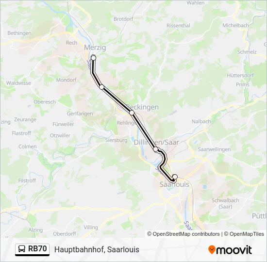 Автобус RB70: карта маршрута