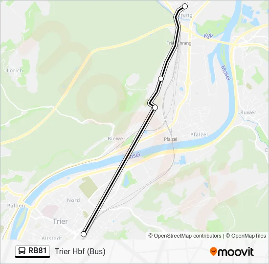 Автобус RB81: карта маршрута
