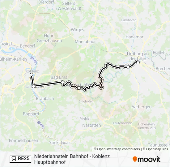 Автобус RE25: карта маршрута