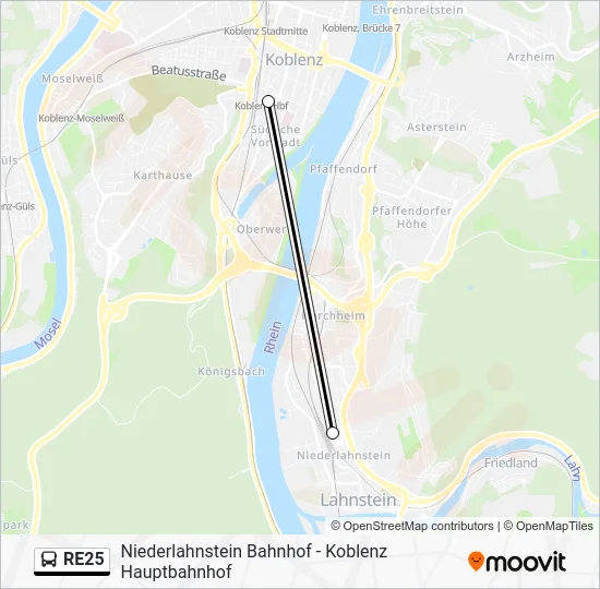 Автобус RE25: карта маршрута