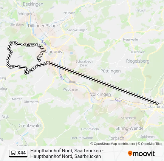 Автобус X44: карта маршрута